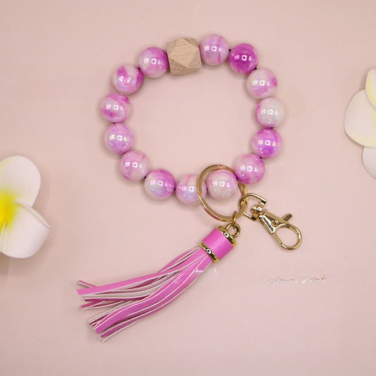 Wholesale Colorful Acrylic Beech Wood Beaded Pendant Keychain